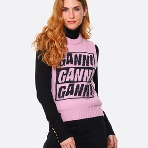 Ganni Pink and Black Cowl Turtleneck Sweater Vest